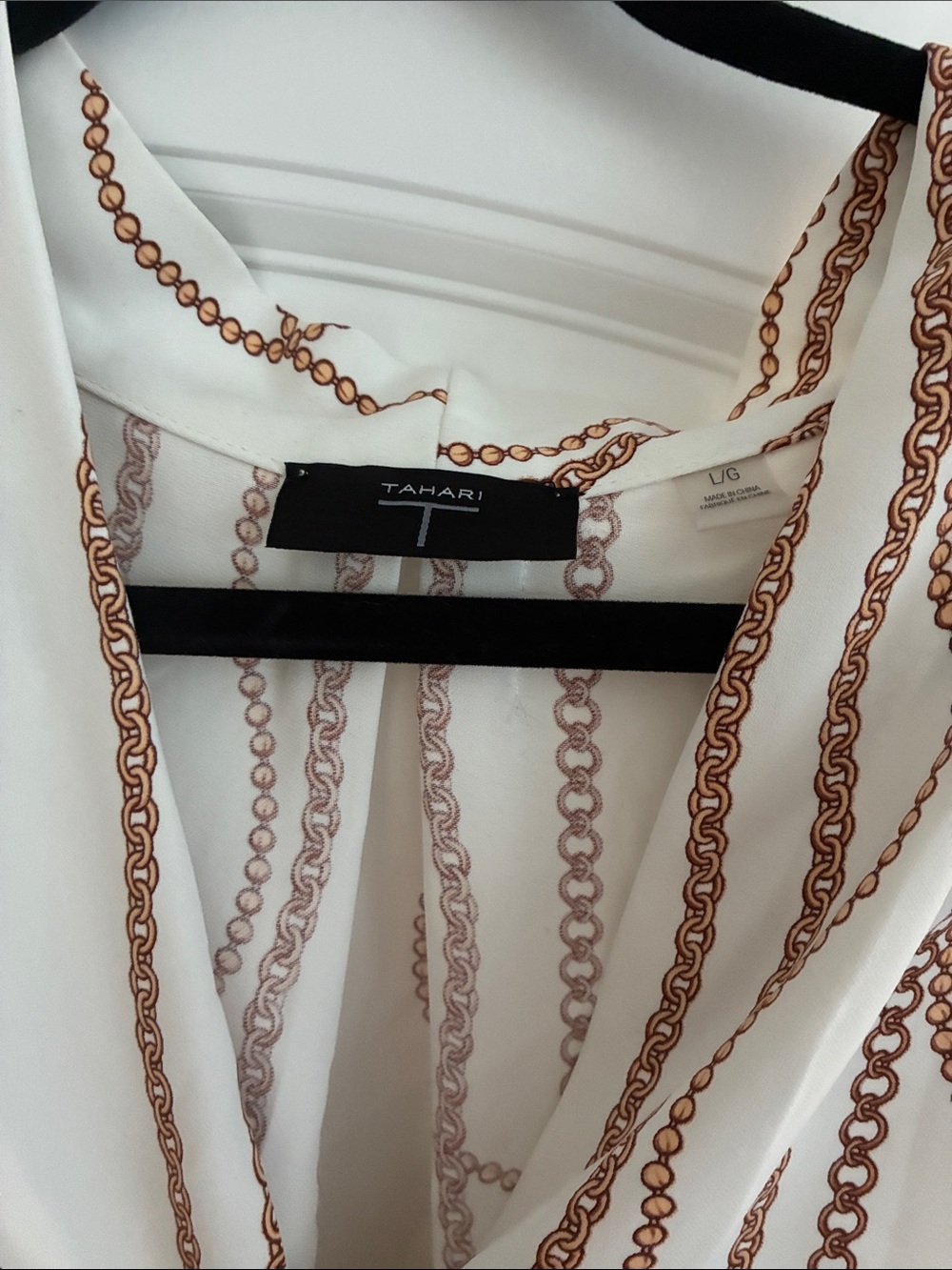 Tahari White Blouse with Brown Chain Stripe. - C - Picture 2 of 3